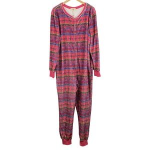Natural Life Pajama One-piece Womens Medium Pink Fleece Zip Up Sleepwear Cozy